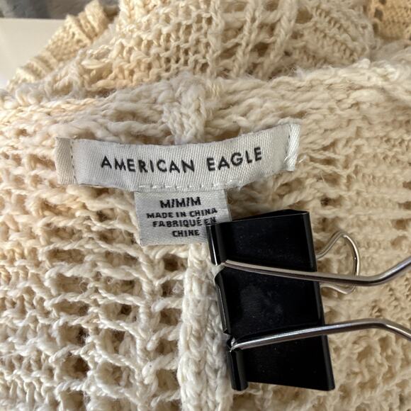 American Eagle Womens Crochet Duster Cardigan Sweater Jacket Size M Ivory Cotton - Picture 7 of 8